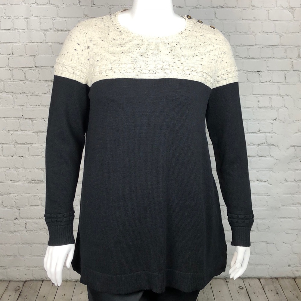 Charter Club Black Cream Crewneck Sweater Size 2X - Picture 2 of 5